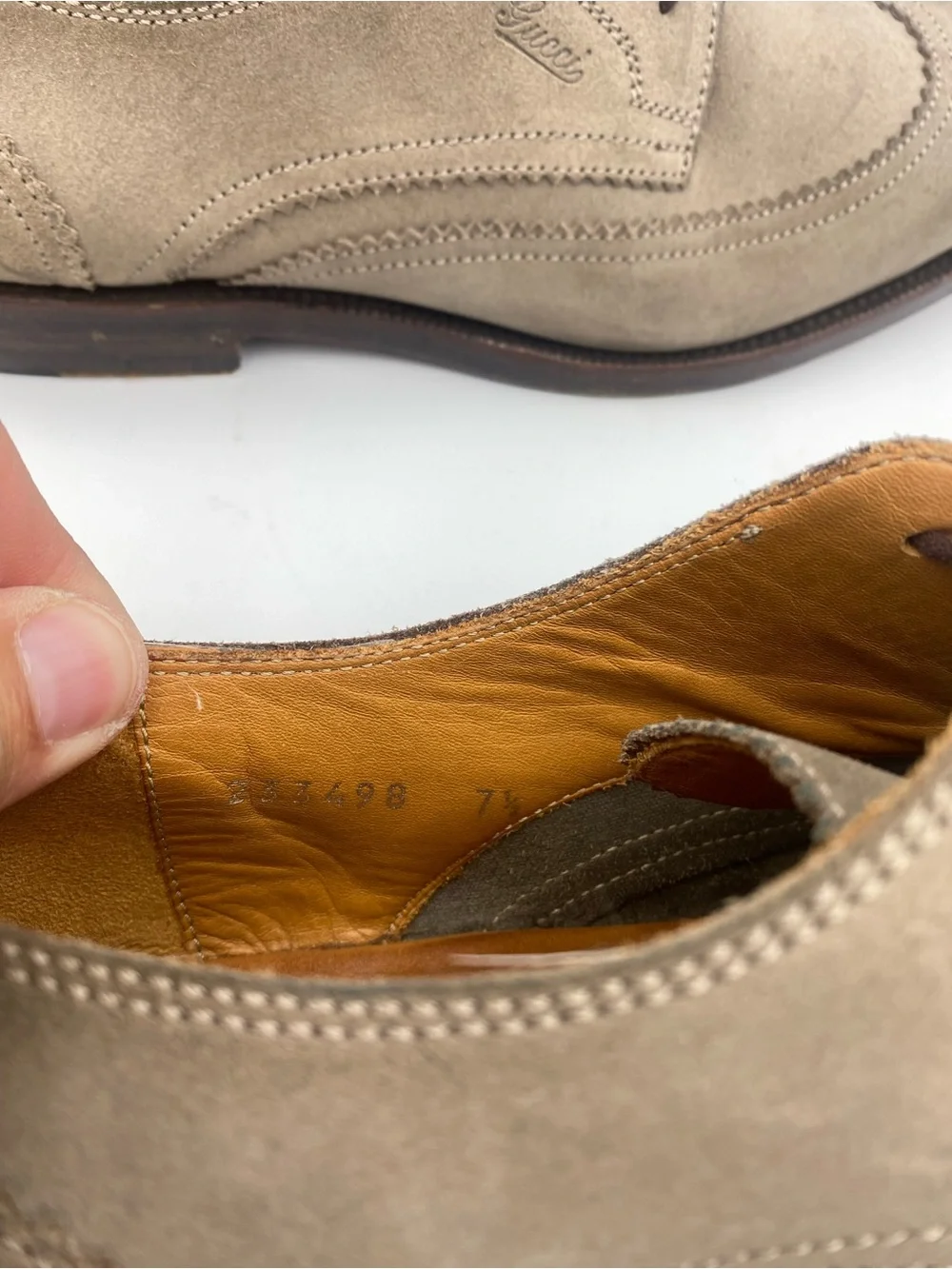 Gucci Taupe Suede Wingtip Derby Shoes